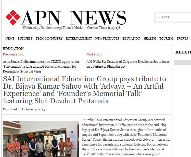 APN News || SAI International Education Group pays tribute to Dr. Bija...