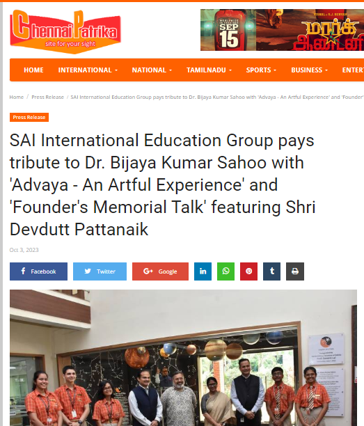 Chennai Patrika || SAI International Education Group pays tribute to D...