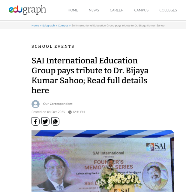 Telegraph India || SAI International Education Group pays tribute to D...