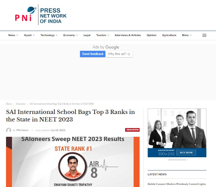 SAI International School Bags Top 3 Ranks in the State in NEET 2023 ||...