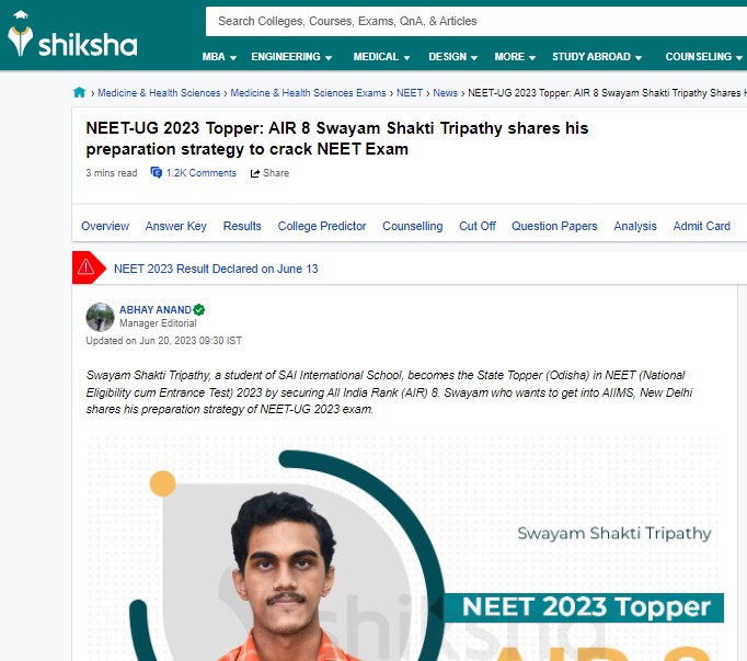 NEET-UG 2023 Topper: AIR 8 Swayam Shakti Tripathy shares his preparati...