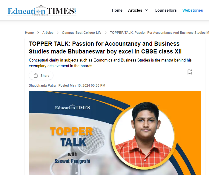 Education Times || TOPPER TALK: Passion for Accountancy and Business S...