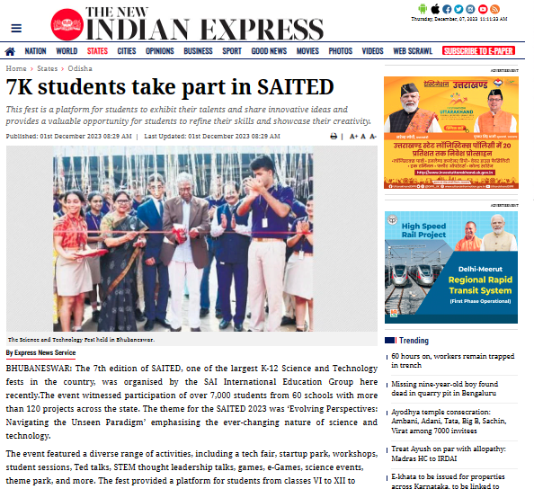 New Indian Express || 7K students take part in SAITED