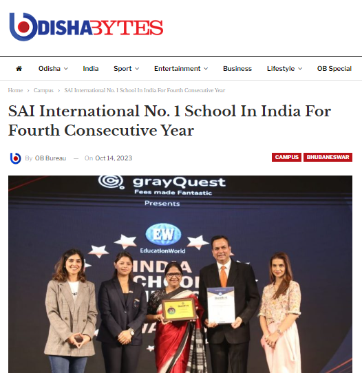 Odisha Bytes || SAI International No. 1 School In India For Fourth Con...