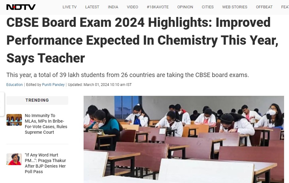 NDTV || CBSE Board Exam 2024 Highlights: Improved Performance Expected...