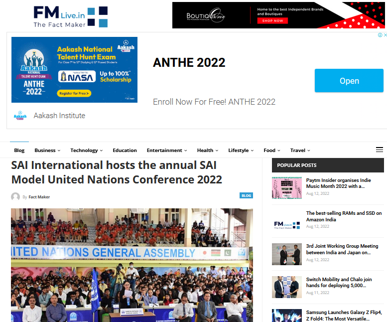 Sai International Hosts the annual Sai Model United Nations Conference 2022 || Fm Live