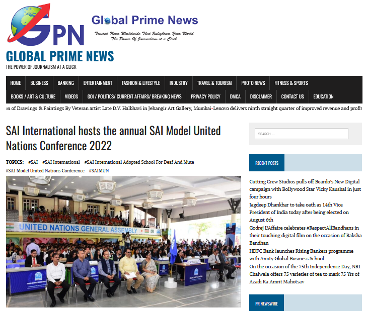 SAI International hosts the annual SAI Model United Nations Conference 2022 || Global Prime News