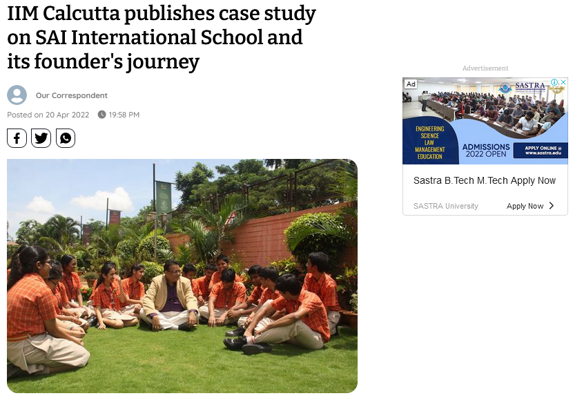 IIM Calcutta publishes case study on SAI International School and its ...