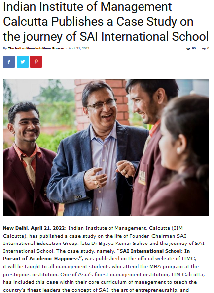 Indian Institute of Management Calcutta Publishes a Case Study on the journey of SAI International School || The Indian Newshub